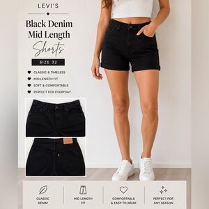 ✨ Levi’s Black Denim Mid Length Shorts Sz 32 NWOT